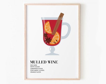 Mulled Wine Print, Christmas Bar Cart Printable Wall Art, DIGITAL DOWNLOAD, Holiday Drink Poster, Festive Cocktail Poster, Kitchen Decor