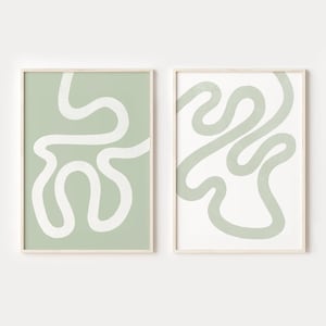 Sage Green Prints Set of 2, Abstract Line Art, DIGITAL DOWNLOAD, Minimalist Poster, Sage Green PRINTABLE Wall Art, Living Room Prints