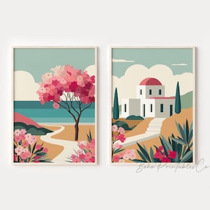 Greek Island Print Set of 2, Greece Travel Poster, Printable Art DIGITAL DOWNLOAD Greece Wall Art Set, Coastal Wall Art, Mediterranean Decor