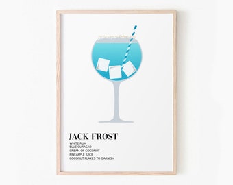 Holiday Bar Cart Print, Christmas Cocktail Printable Wall Art, DIGITAL DOWNLOAD, Jack Frost Print, Holiday Drink Poster, Festive Wall Decor