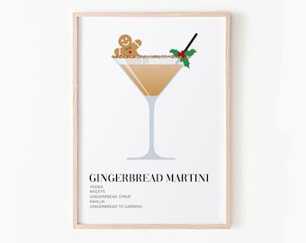 Holiday Cocktail Print, Christmas Gingerbread Martini Printable Wall Art, DIGITAL DOWNLOAD, Festive Bar Cart Print, Holiday Drink Wall Art