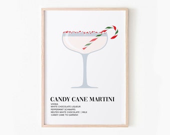 Christmas Cocktail Print, Holiday Martini Printable Wall Art, DIGITAL DOWNLOAD, Festive Bar Cart Print, Holiday Drink Wall Art