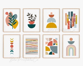 Mid Century Modern Print Set of 8, Abstract Printable Wall Art, DIGITAL DOWNLOAD, Mustard Terracotta Boho Gallery Wall Set, DIY Wall Decor