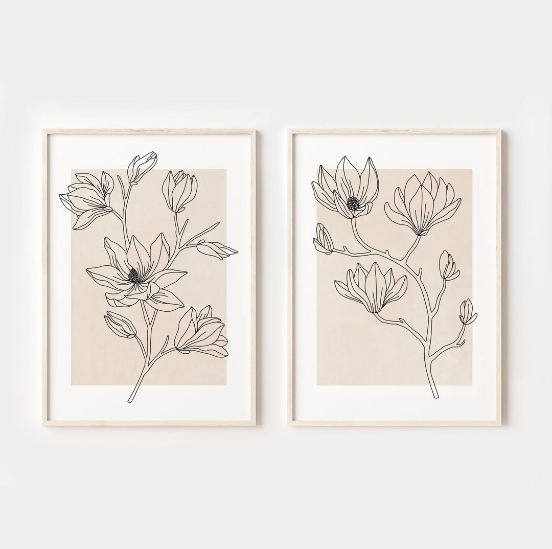 Beige Floral Line Art Print Set of 2 DIGITAL DOWNLOAD - Etsy