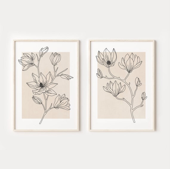 Ensemble de 3 impressions botaniques neutres, impressions botaniques  abstraites minimales, art mural Boho Gallery, décoration murale botanique  beige gris, art floral -  France
