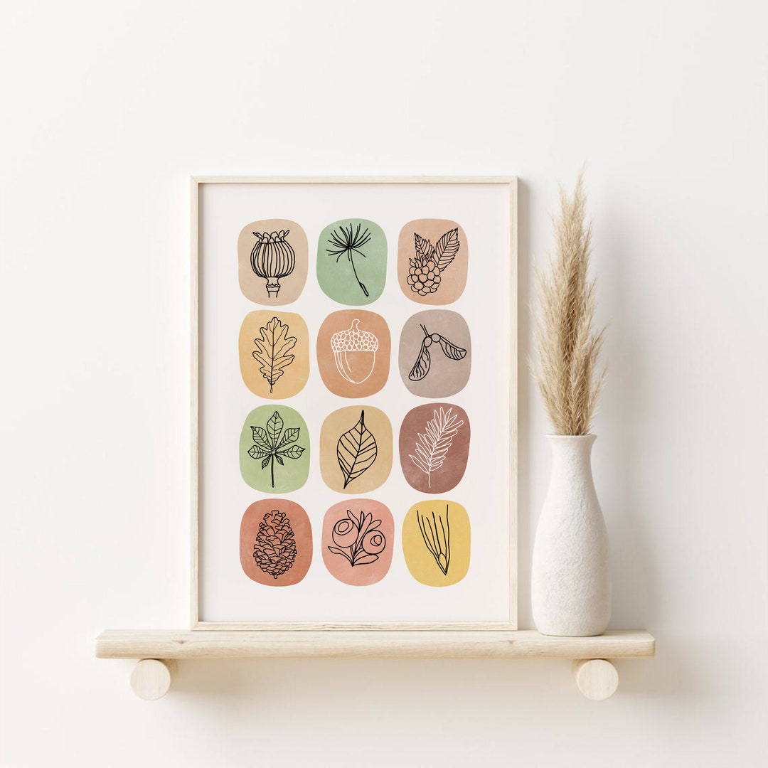 Botanical Line Art Print, Boho Abstract Printable Wall Art, Mid Century ...