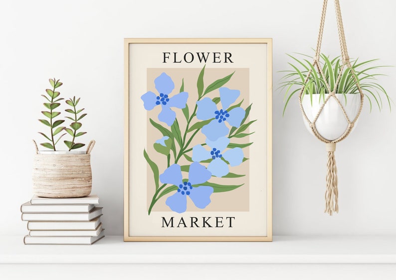 Blue Flower Market Print, Abstract Botanical Printable Wall Art, DIGITAL DOWNLOAD, Matisse Flower Market Poster, Modern Floral Print image 6