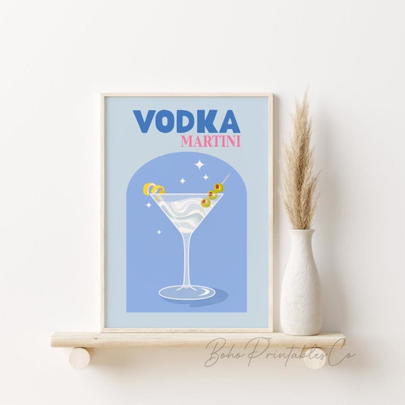 Vodka Martini Print, DIGITAL DOWNLOAD, Retro Cocktail Printable Wall Art, Bar Cart Wall Art, Martini Cocktail Poster, Dorm Room Decor