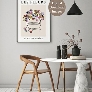 Les Fleurs Print, French Wall Art, DIGITAL DOWNLOAD, Abstract Flowers in Vase Print, Matisse Style Floral Line Drawing, Floral Wall Decor image 8