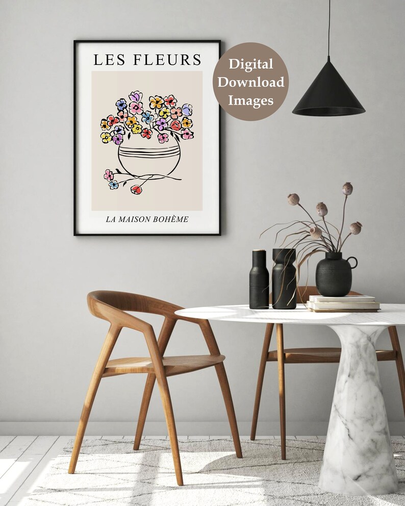 Les Fleurs Print, French Wall Art, DIGITAL DOWNLOAD, Abstract Flowers in Vase Print, Matisse Style Floral Line Drawing, Floral Wall Decor image 8