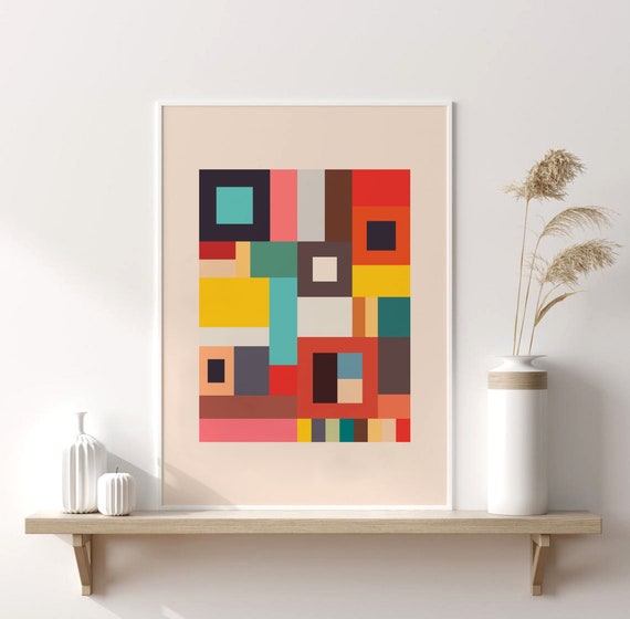 MID-CENTURY MODERN アート作品満載です。 LARGE Original Mid Century MODERN Skyline Framed ARTWORK by
