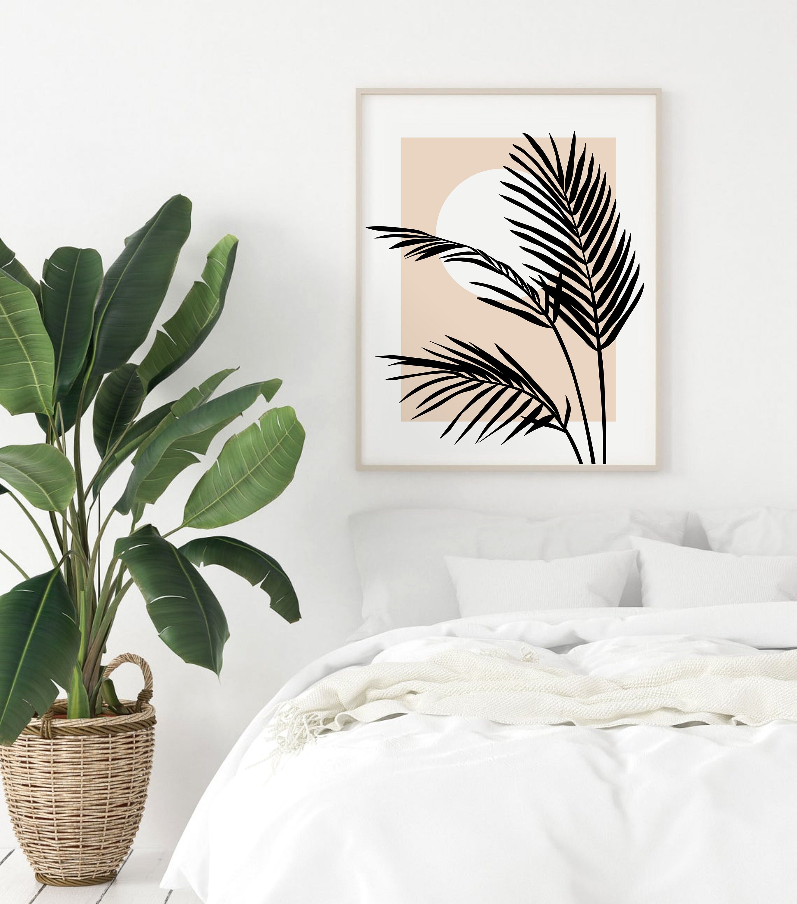 Abstract Botanical Printable Wall Art, Black Palm Leaf Print Neutral ...