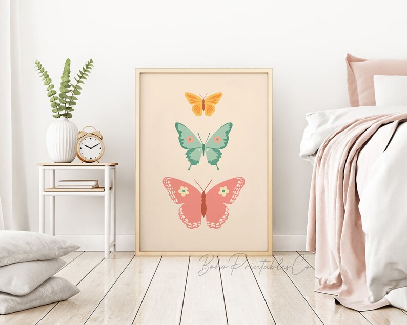 Retro Butterfly Print, Boho Butterfly Printable Wall Art, DIGITAL ...