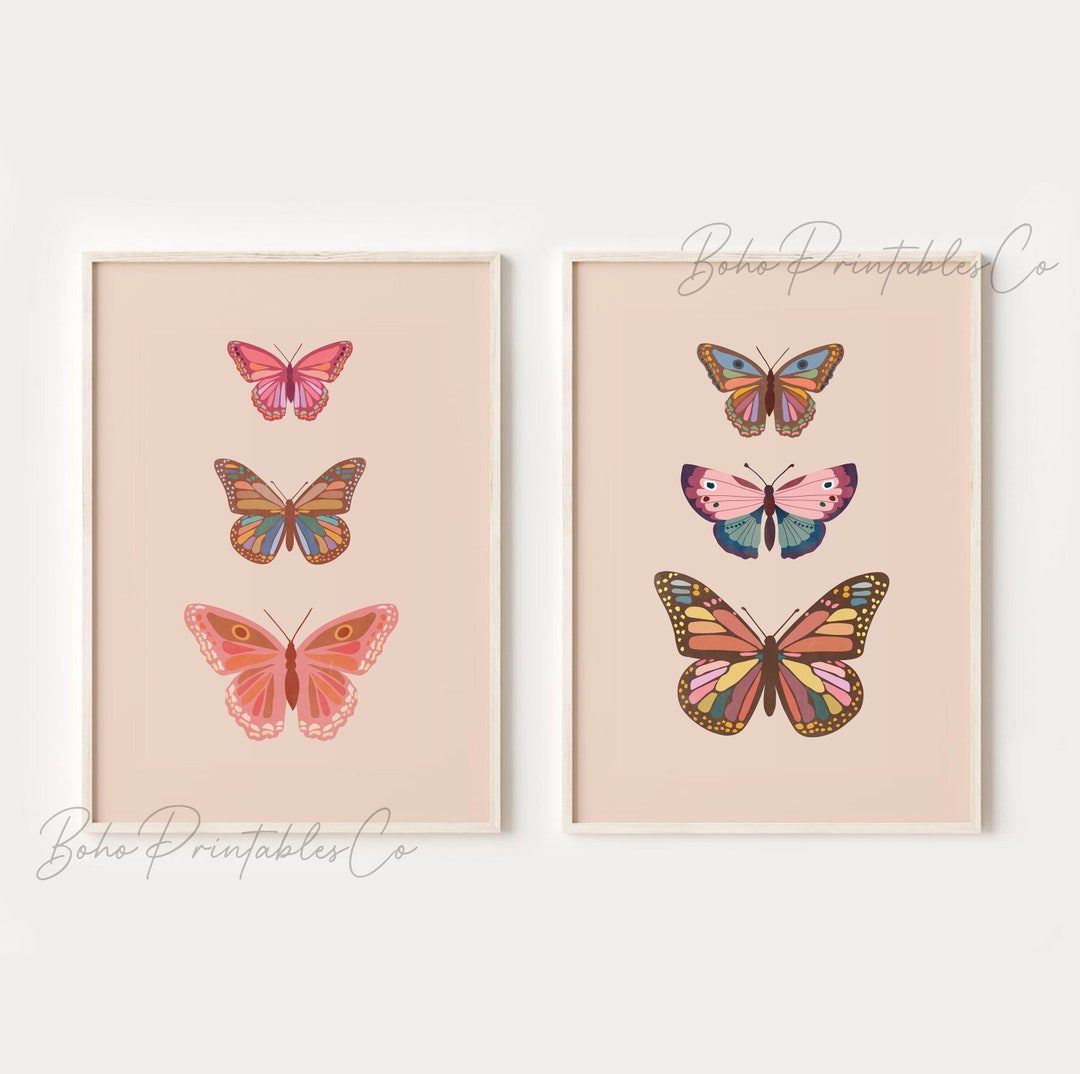 Boho Butterfly Printable Wall Art, Butterflies Print Set of 2 DIGITAL ...