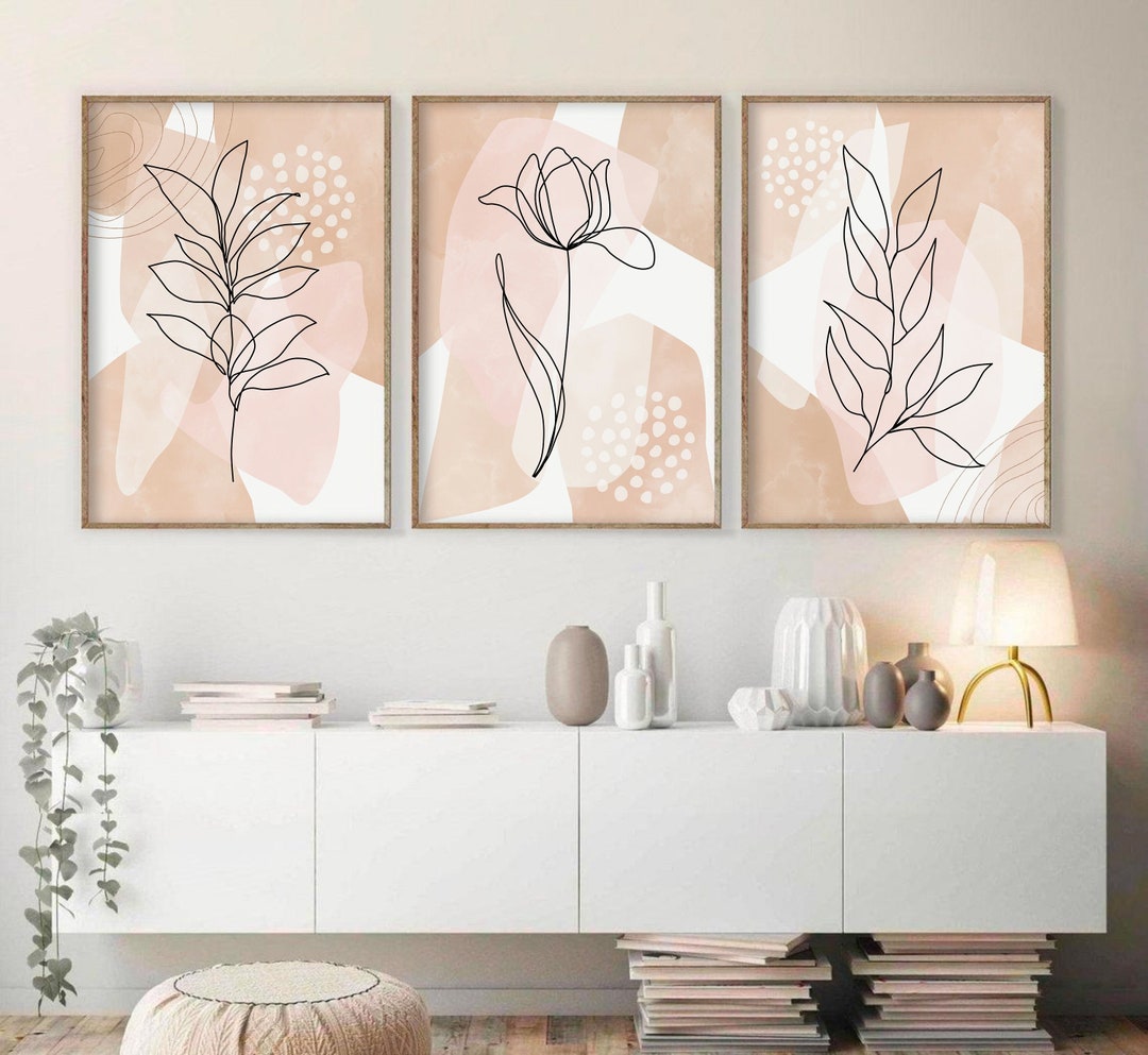 Neutral Botanical Print Set of 3, Abstract Boho Botanical Line Art ...