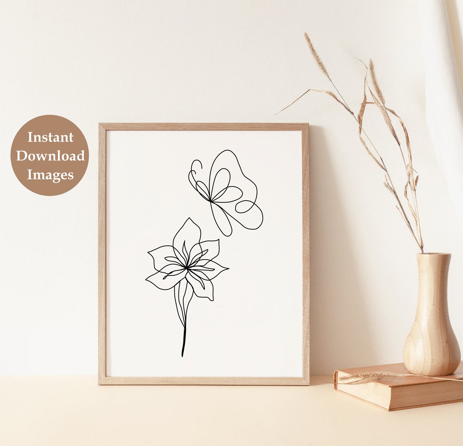 Floral Line Art Print Set of 3, Flower Line Drawing DIGITAL DOWNLOAD ...
