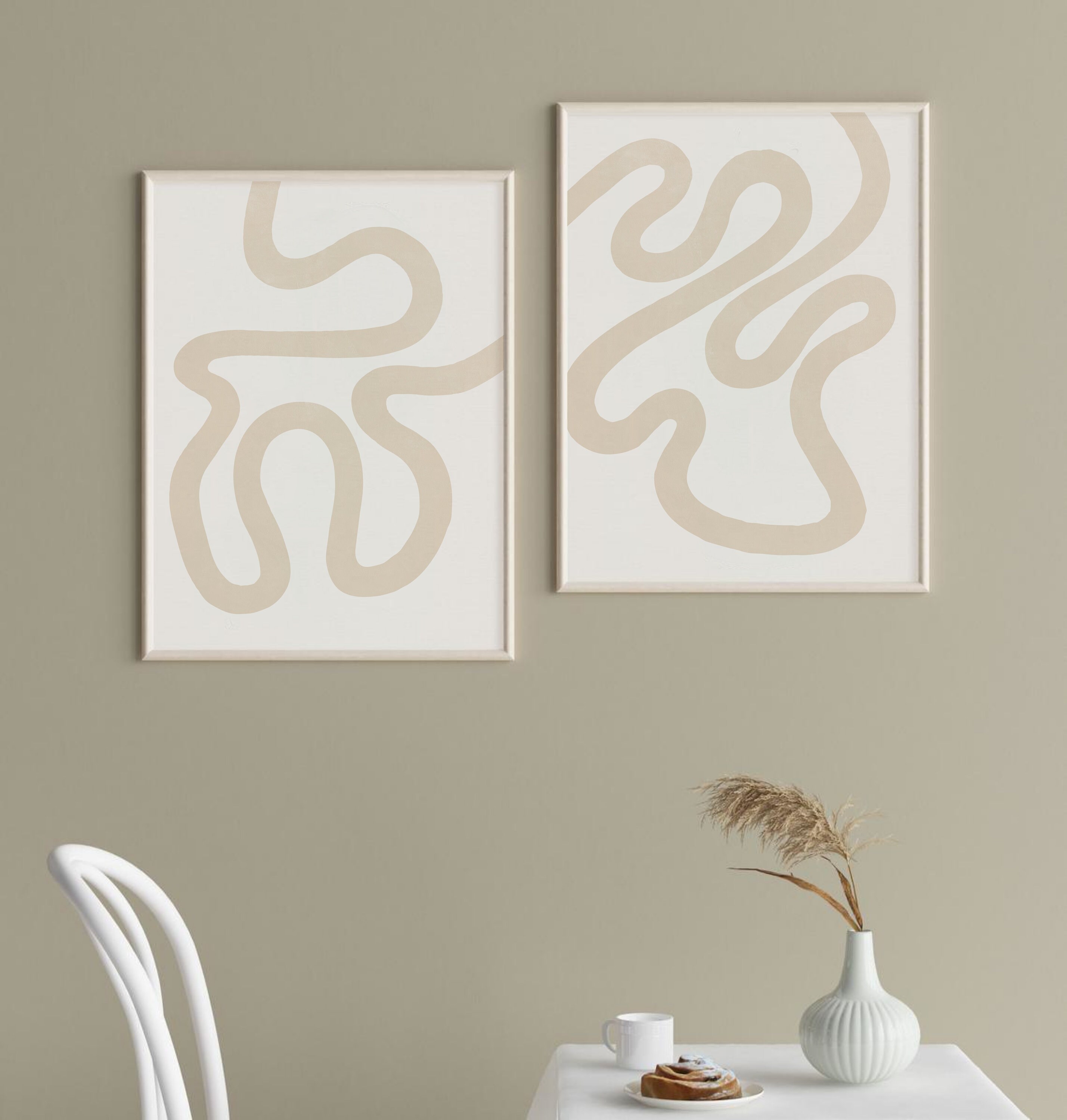 Abstract Line Art Prints Set of 2 Neutral Printable Wall Art Etsy