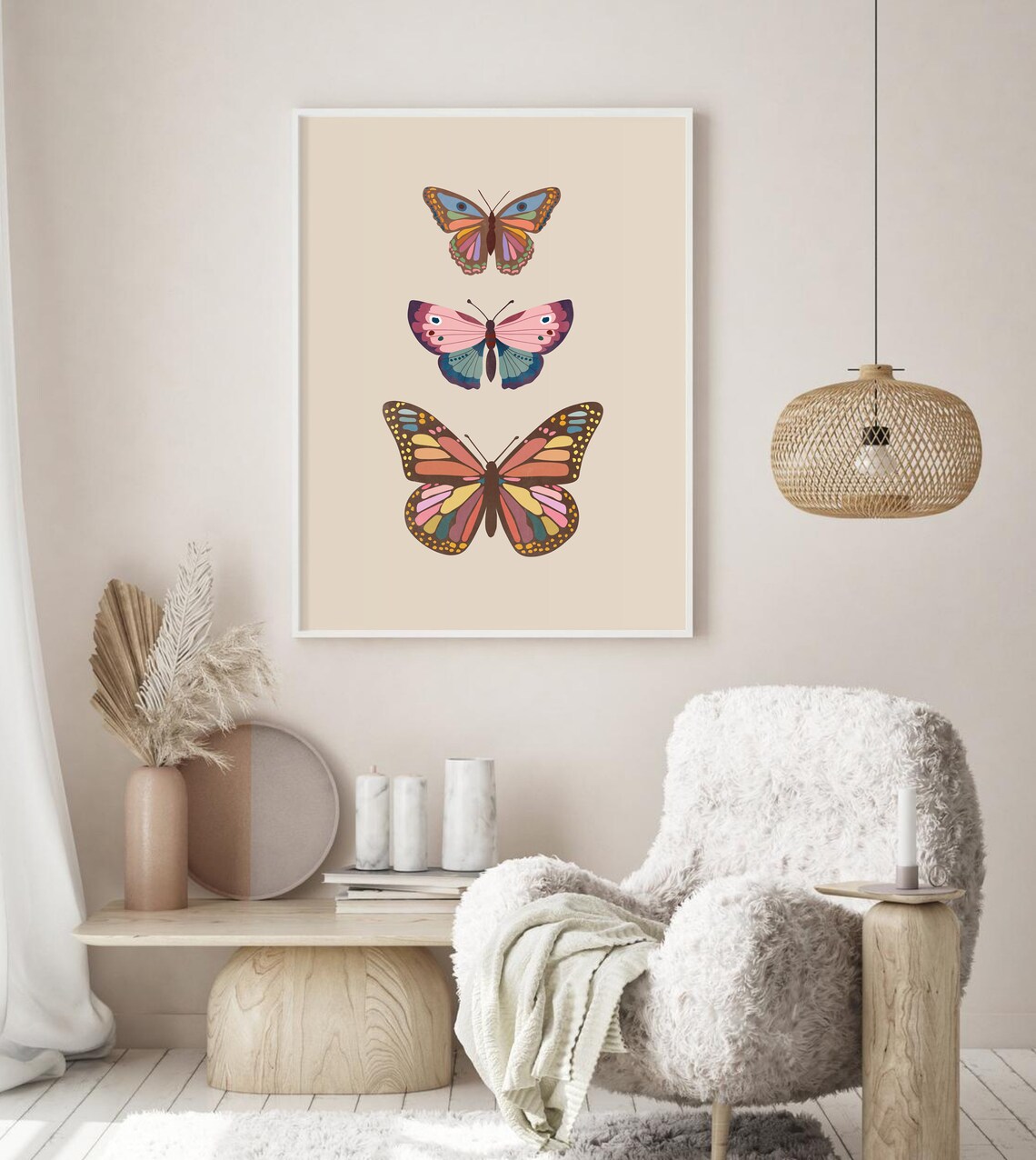 Boho Butterfly Print Abstract Butterflies Printable Wall Art Etsy