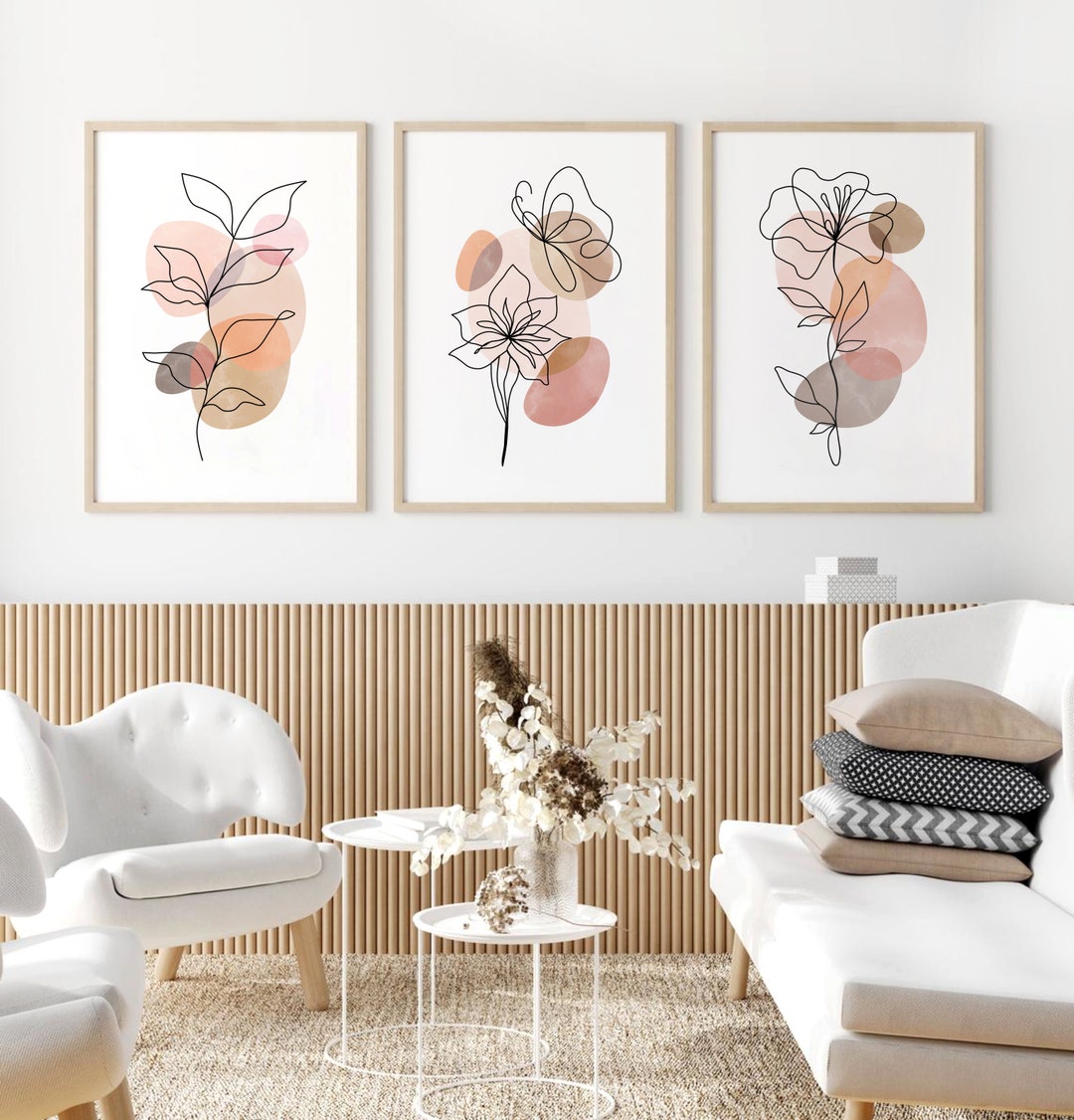 Abstract Flower Line Art Prints, Set of 3 Minimal Floral Line Drawing ...