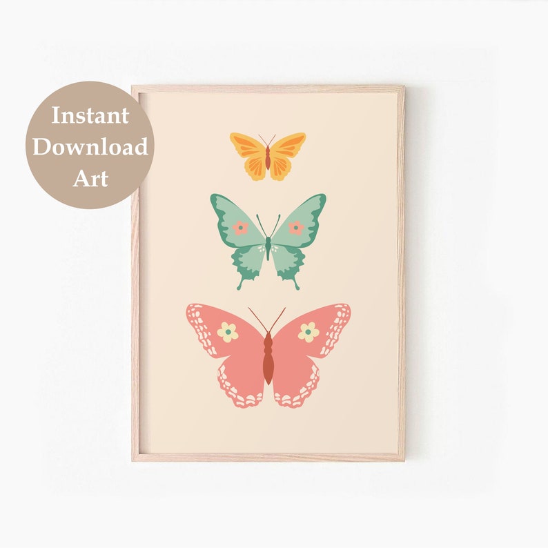 Retro Butterfly Print, Boho Butterfly Printable Wall Art, DIGITAL ...