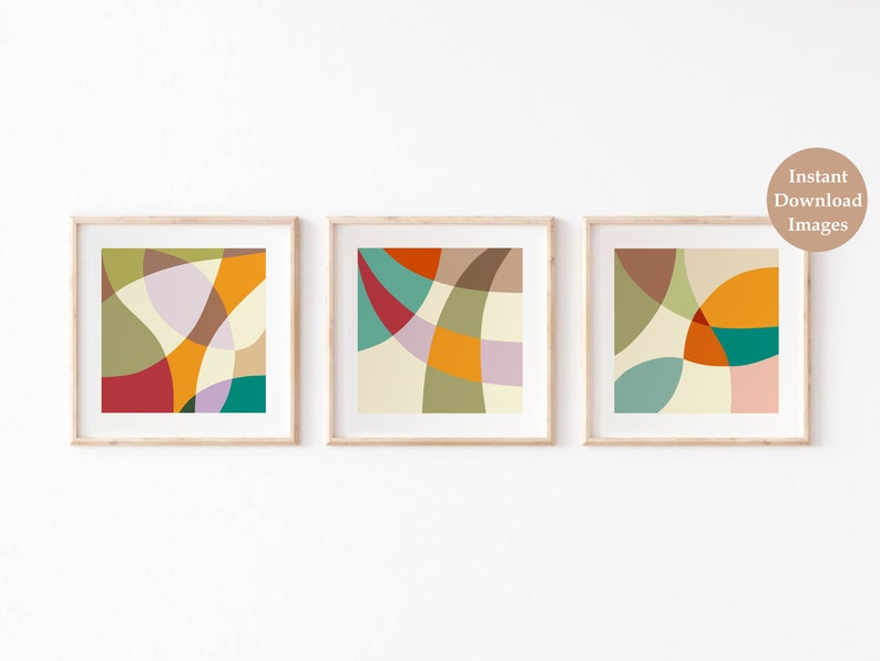 Square Abstract Printable Wall Art Set of 3 Prints Geometric - Etsy