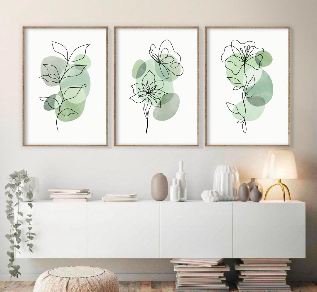 Sage Green Printable Wall Art, Abstract Botanical Prints Set of 3 ...