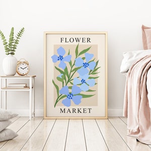 Blue Flower Market Print, Abstract Botanical Printable Wall Art, DIGITAL DOWNLOAD, Matisse Flower Market Poster, Modern Floral Print image 3