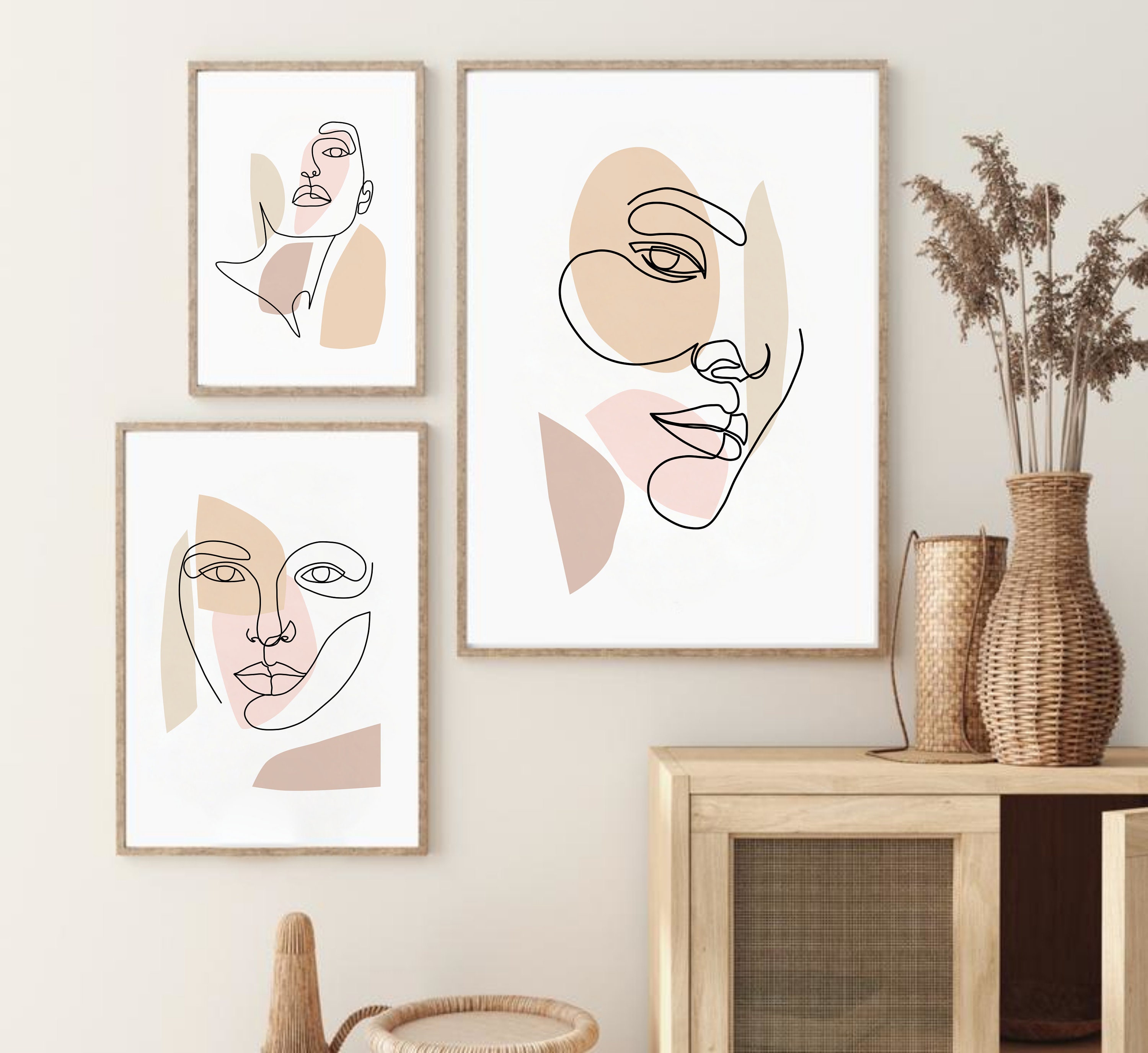 Boho Abstract Line Art Face Sketch Modern One Line Drawing Bath 並行輸入品 Abstract Face Line Art Print, Woman Face Line Drawing, Boho Wall