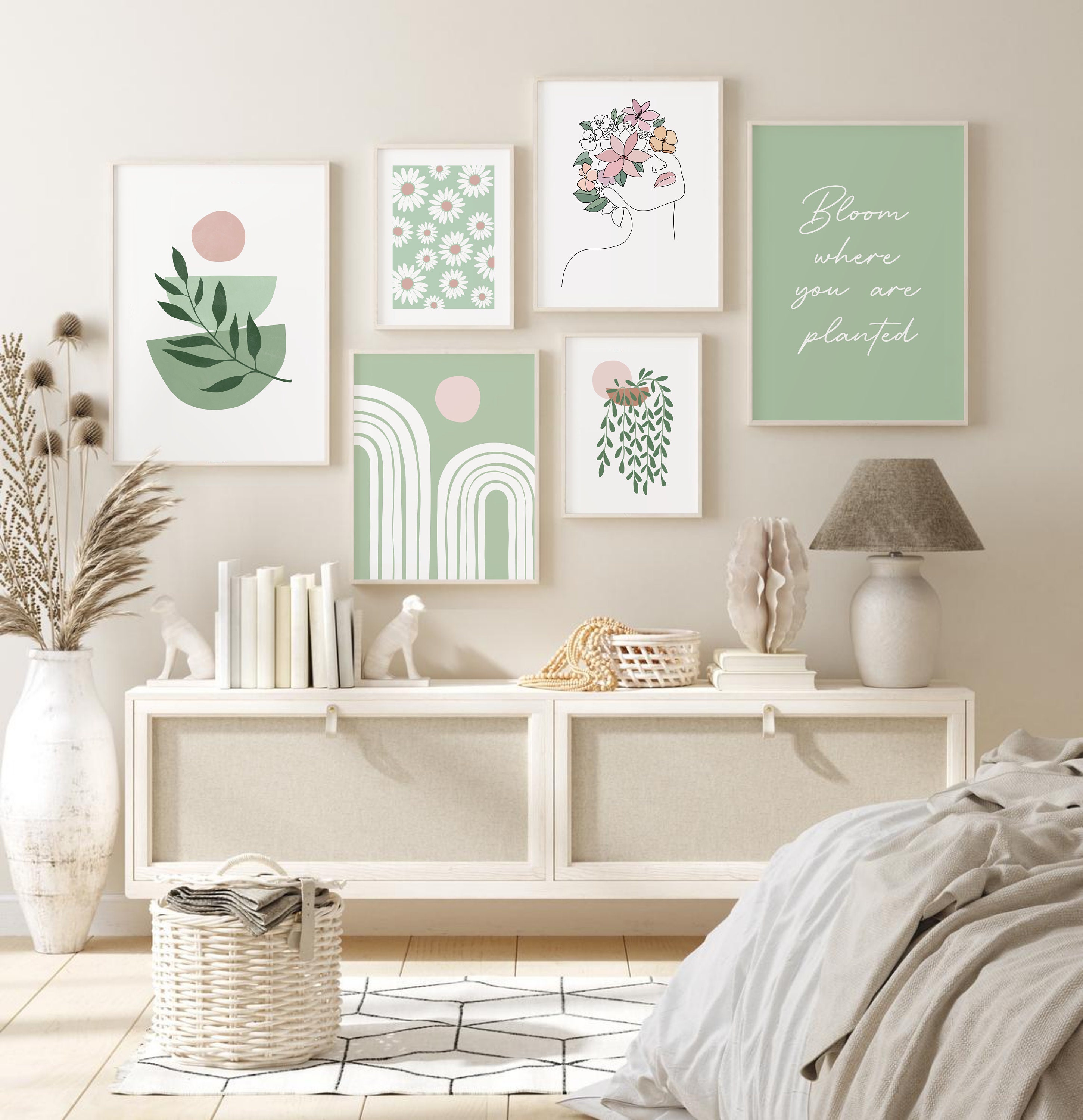 Sage Green Blush Pink Print Set of 6, Botanical Gallery Wall Set ...