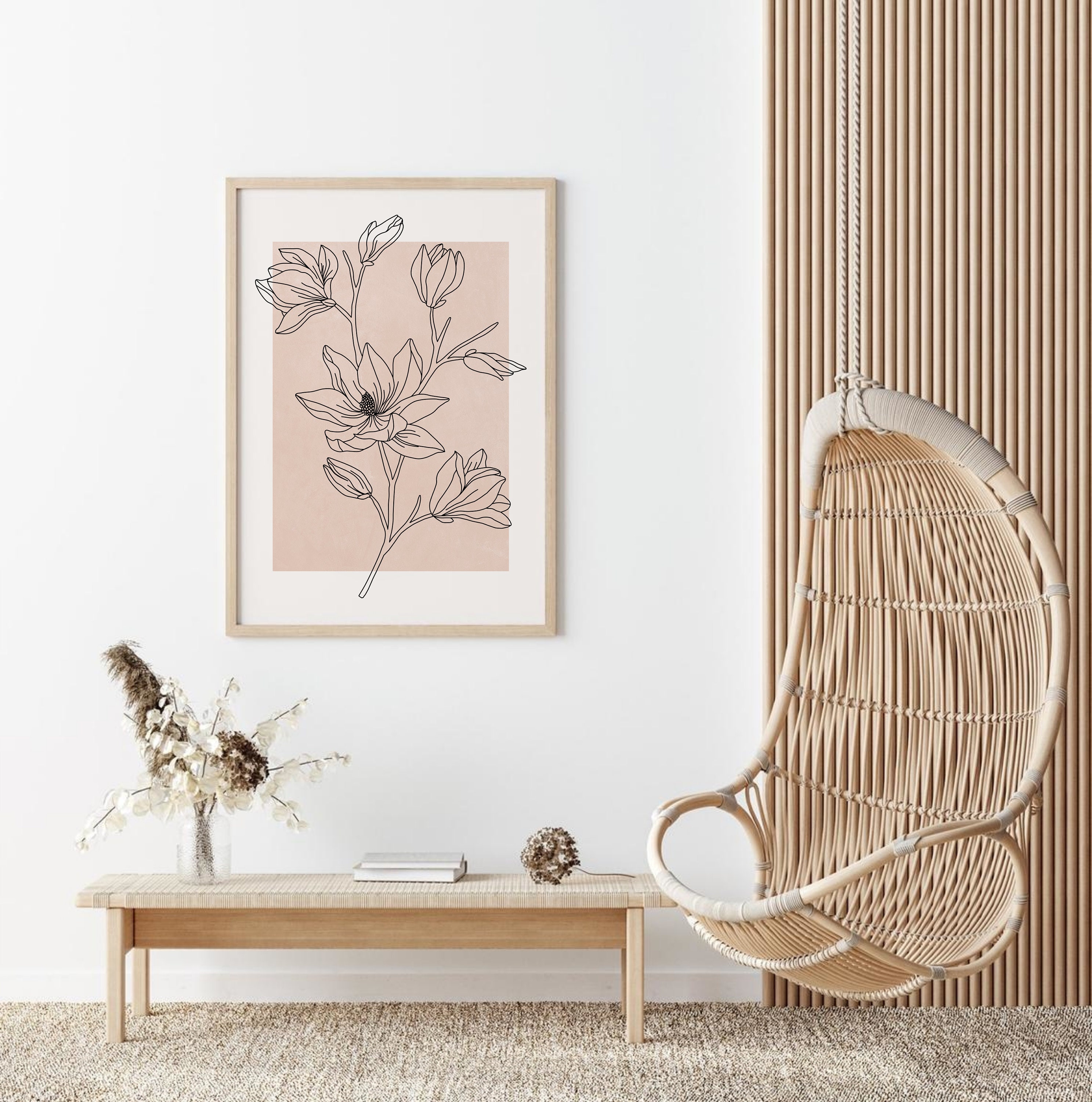 Botanical Line Art Print, Printable Wall Art, Neutral Tone Floral Line ...