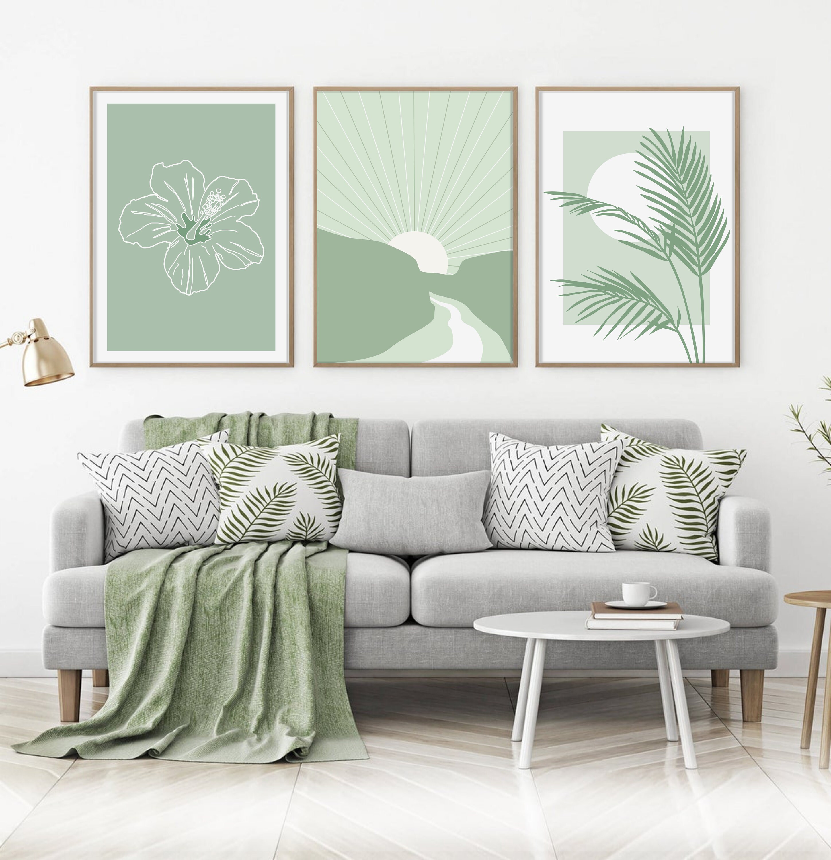 Sage Green Print Set of 3 Boho Gallery Wall Set Abstract | Etsy
