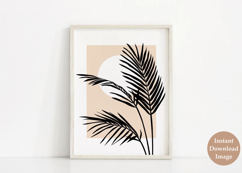 Abstract Botanical Printable Wall Art, Black Palm Leaf Print Neutral ...