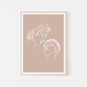 Greek Head Line Drawing, Greek Statue Poster, Neutral Wall Art, Boho Decor, Boho Line Art Print, Minimalist Printable Art, Digital Download