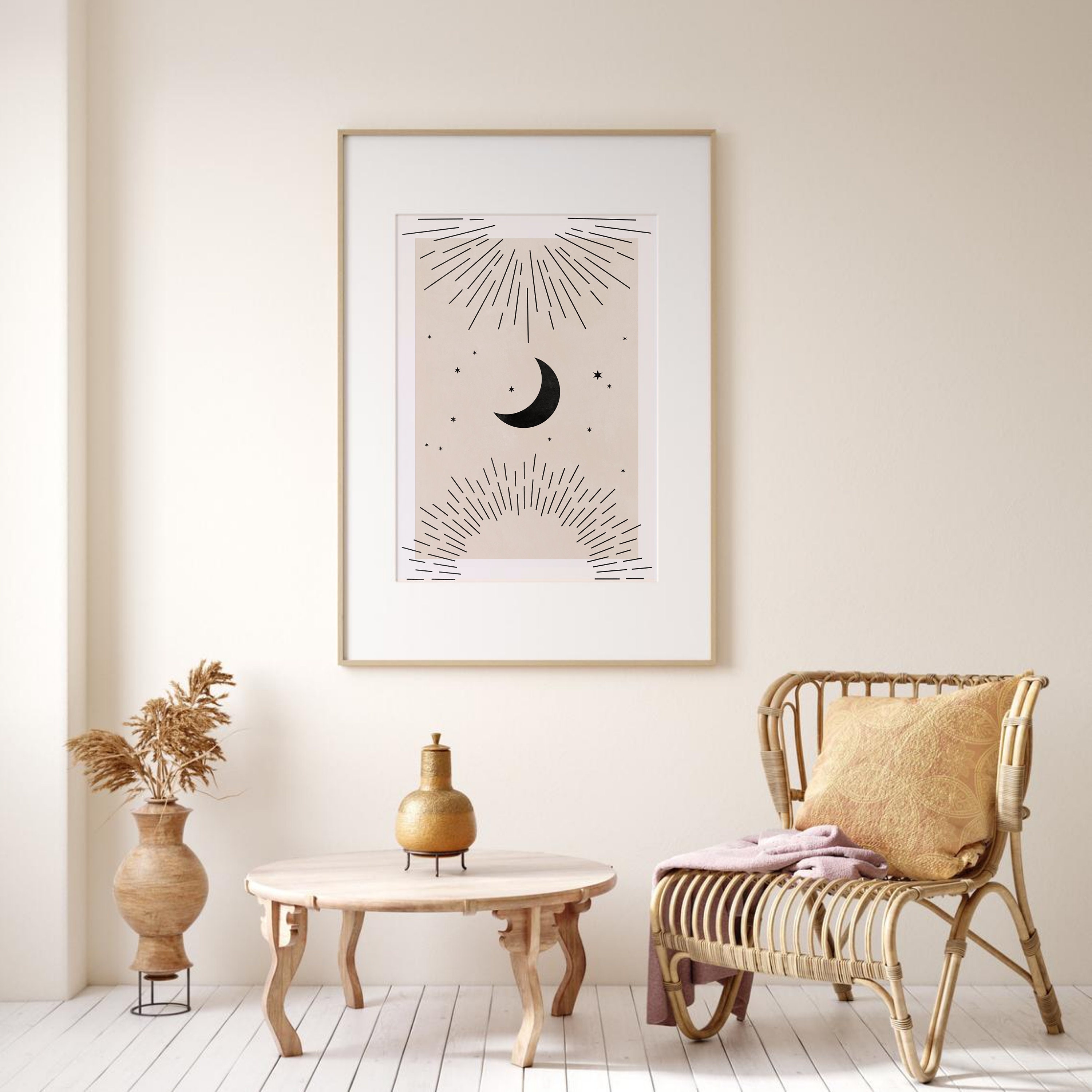 Sun and Moon Stars Print, Boho Printable Wall Art, Celestial Print ...