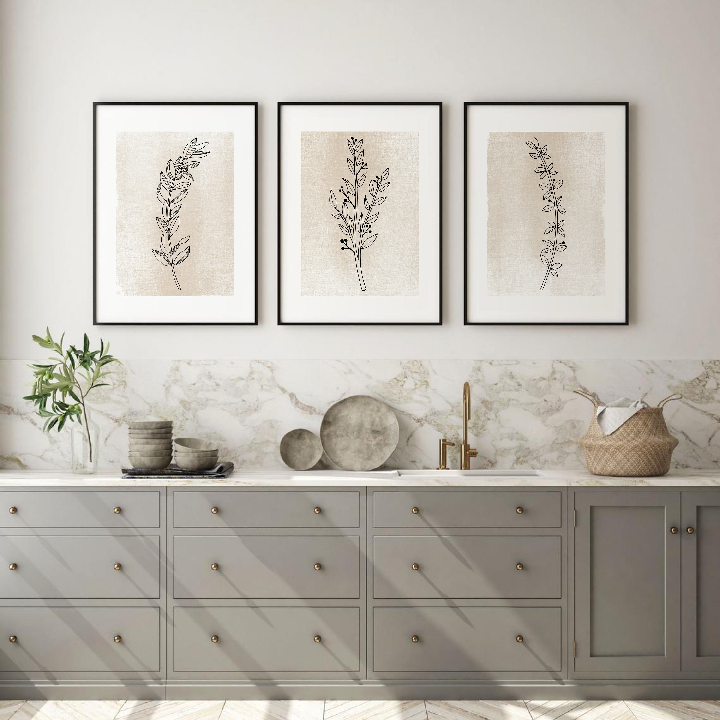 Botanical Line Art Print Set of 5 Neutral Printable Wall Art | Etsy