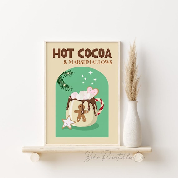 Hot Chocolate Christmas Print, Hot Cocoa Bar Sign, Christmas Printable Wall Art, DIGITAL DOWNLOAD, Retro Holiday Poster, Festive Wall Art