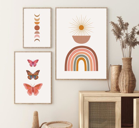 Boho Nursery Prints Set of 3 Abstract Boho Printable Wall Etsy
