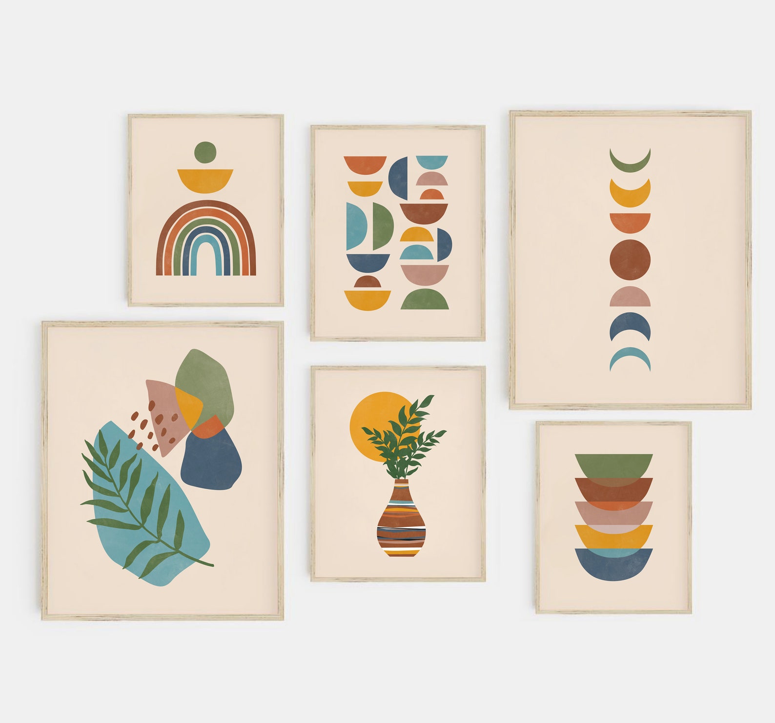 Boho Gallery Wall Set of 6 Prints, Abstract Boho Printable Wall Art ...