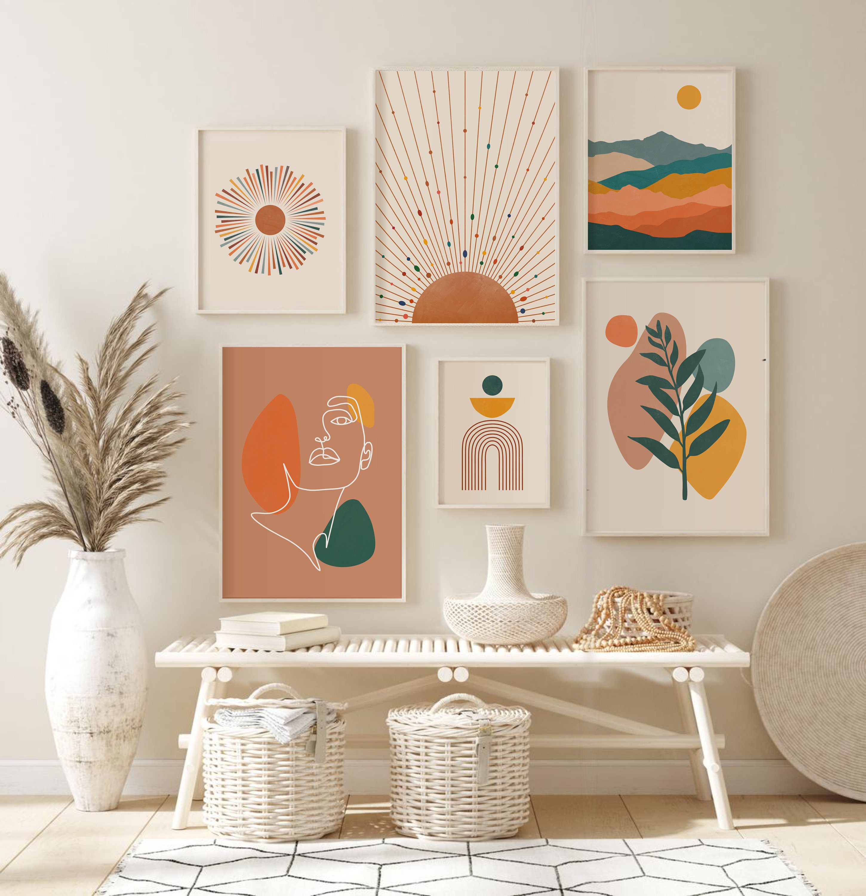 Boho Gallery Wall Set of 6 Prints, Abstract Boho Printable