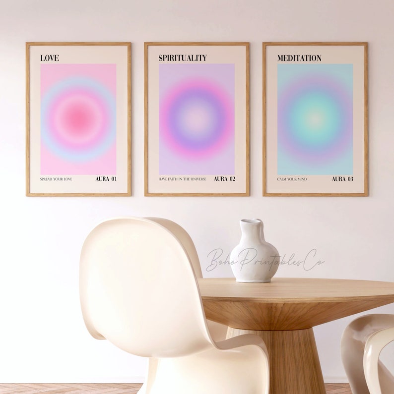 Gradient Aura Print Set of 6, Spiritual Affirmation Printable Wall Art, DIGITAL DOWNLOAD, Positive Energy Wall Art, Aura Gallery Wall Set image 7