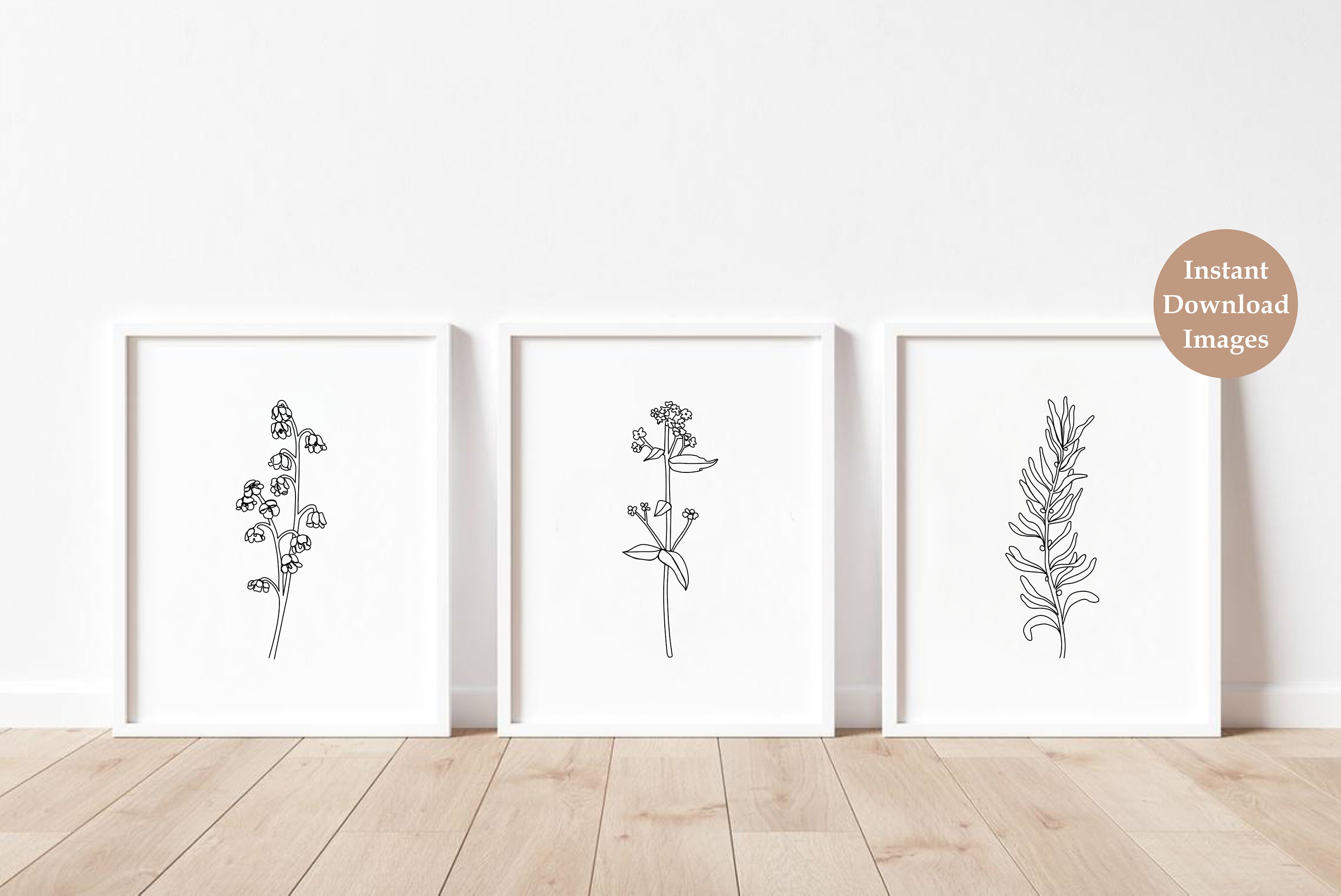 Floral Line Art Print Set of 3 Botanical Printable Wall Art | Etsy
