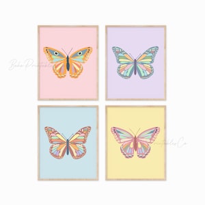 Pastel Butterfly Print Set of 4, DIGITAL DOWNLOAD Butterflies Printable Wall Art, Cute Nursery Wall Decor, Pastel Wall Art, Butterfly Poster