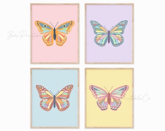 Pastel Butterfly Print Set of 4, DIGITAL DOWNLOAD Butterflies Printable Wall Art, Cute Nursery Wall Decor, Pastel Wall Art, Butterfly Poster