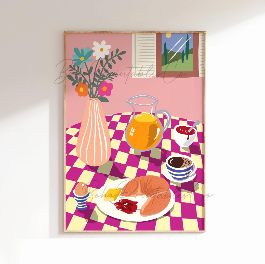 Breakfast Print Hand Drawn Breakfast Print, Retro Food Poster, Breakfast Illustration ...