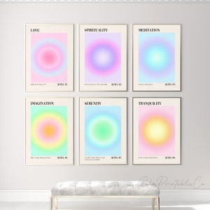 Gradient Aura Print Set of 6, Spiritual Affirmation Printable Wall Art, DIGITAL DOWNLOAD, Positive Energy Wall Art, Aura Gallery Wall Set image 2
