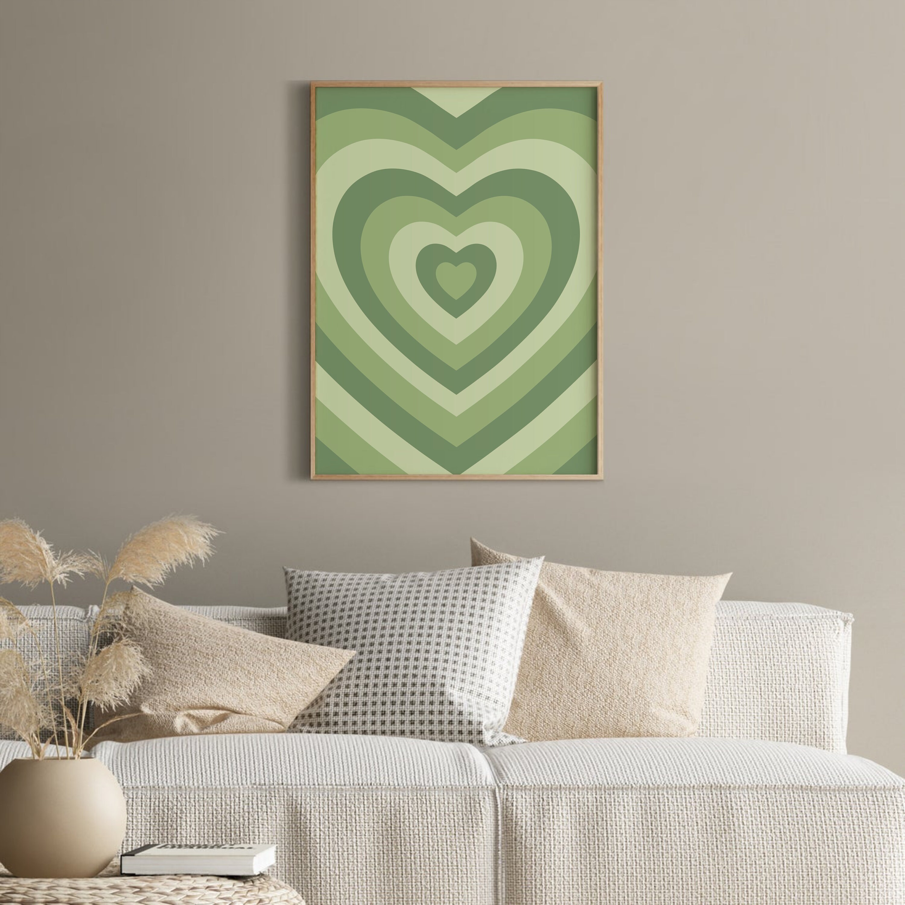 Sage Green Retro Heart Print, DIGITAL DOWNLOAD, Psychedelic Heart — free download