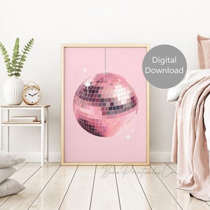 Disco Ball Print, Pink Disco Ball Poster, DIGITAL DOWNLOAD, Preppy ...
