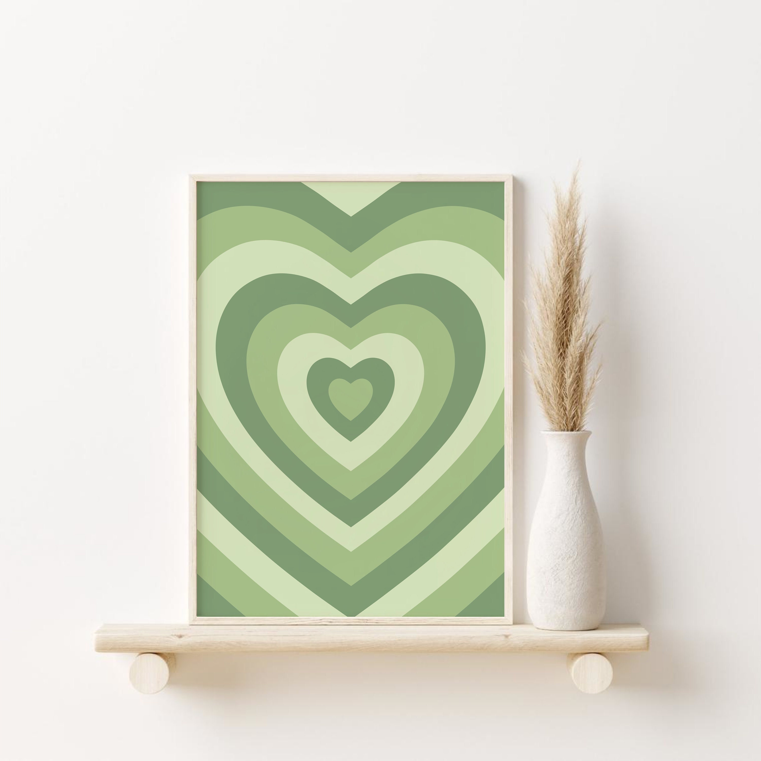 Sage Green Retro Heart Print, DIGITAL DOWNLOAD, Psychedelic Heart — free download