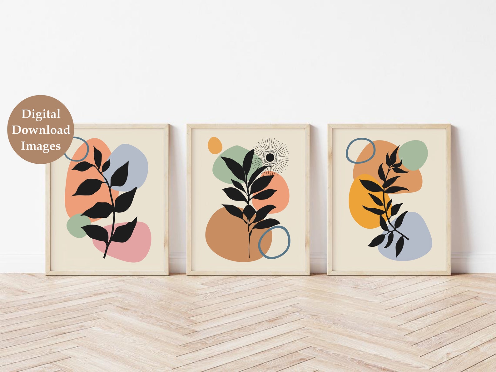 Abstract Botanical Print Set of 3, Abstract Leaf Printable Wall Art ...