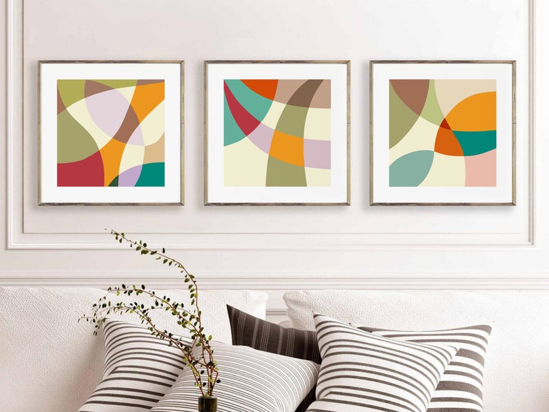 Square Abstract Printable Wall Art Set of 3 Prints Geometric Etsy